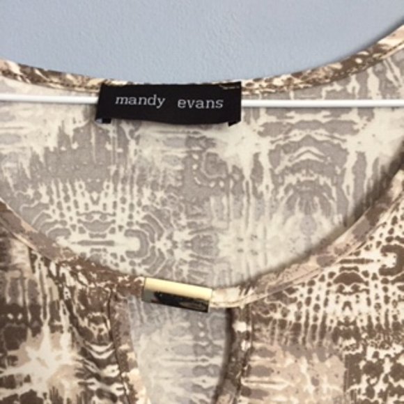 MANDY EVANS WOMEN'S BLOUSE.  SIZE L.  TAN, BEIGE AND ORANGE - Picture 3 of 4